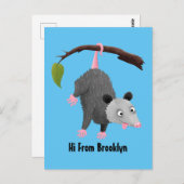 Cute grappige opossum aan de cartoon van de tak briefkaart (Voorkant / Achterkant)