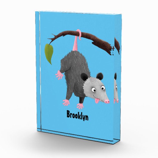 Cute grappige opossum aan de cartoon van de tak fotoblokken (Rechts)