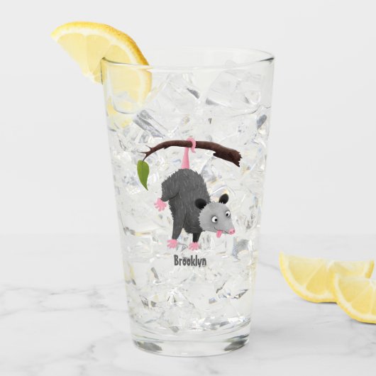 Cute grappige opossum aan de cartoon van de tak glas (Voorkant ijs)