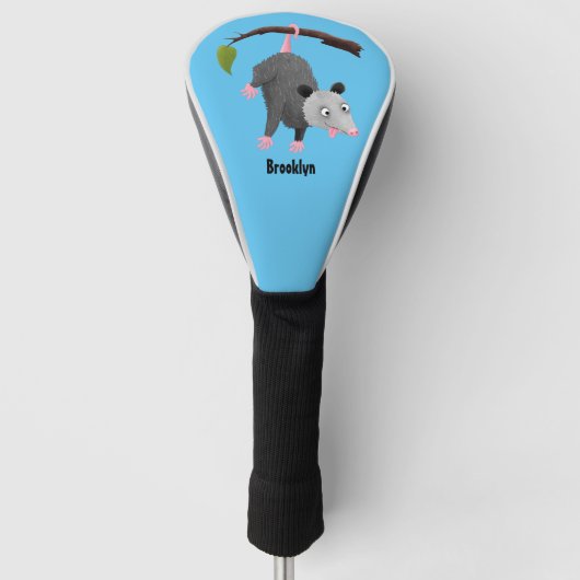 Cute grappige opossum aan de cartoon van de tak golfheadcover (Voorkant)
