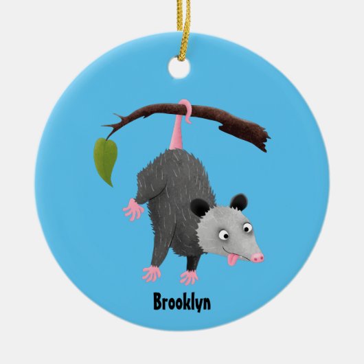Cute grappige opossum aan de cartoon van de tak keramisch ornament (Voorkant)