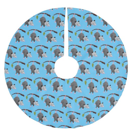 Cute grappige opossum aan de cartoon van de tak kerstboom rok (Voorkant)