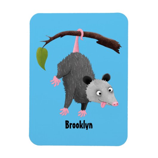 Cute grappige opossum aan de cartoon van de tak magneet (Verticaal)