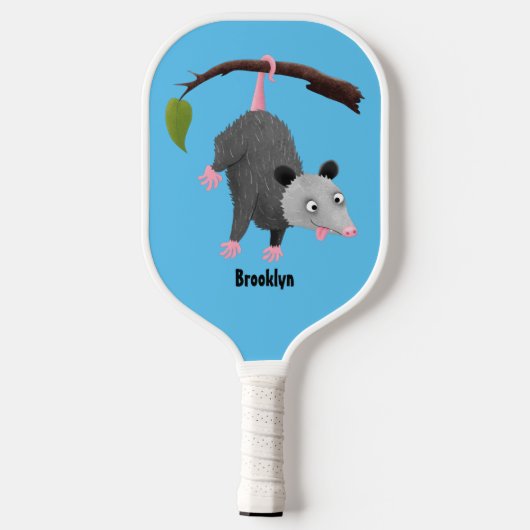 Cute grappige opossum aan de cartoon van de tak pickleball paddle (Achterkant)