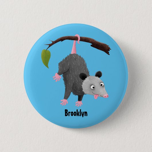 Cute grappige opossum aan de cartoon van de tak ronde button 5,7 cm (Voorkant)
