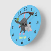 Cute grappige opossum aan de cartoon van de tak ronde klok (Hoek)