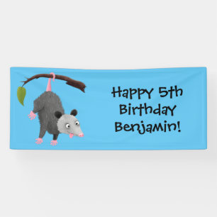 Cute grappige opossum aan de cartoon van de tak spandoek