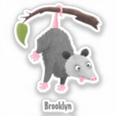 Cute grappige opossum aan de cartoon van de tak sticker (Voorkant)
