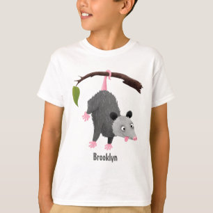 Cute grappige opossum aan de cartoon van de tak t-shirt