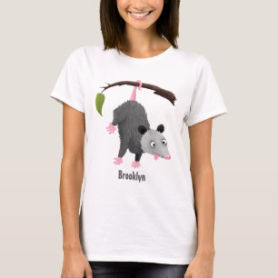 Cute grappige opossum aan de cartoon van de tak t-shirt