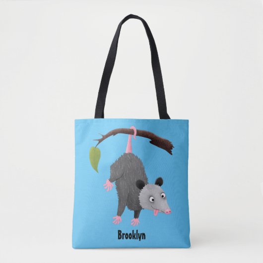 Cute grappige opossum aan de cartoon van de tak tote bag (Voorkant)