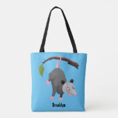 Cute grappige opossum aan de cartoon van de tak tote bag (Achterkant)