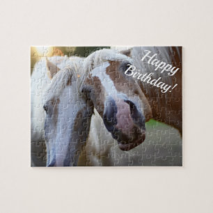 Cute grappige paarden gepersonaliseerd "Happy Birt Legpuzzel