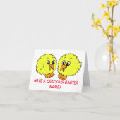 Cute Grappige Pasen Kuikens Cartoon Kaart (Gele Bloem)