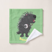 Cute grappige porcupine die banjo-cartoon speelt bad handdoek (Wasdoekje)