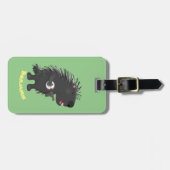 Cute grappige porcupine die banjo-cartoon speelt bagagelabel (Voorkant horizontaal)