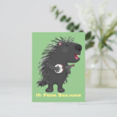 Cute grappige porcupine die banjo-cartoon speelt briefkaart (Staand voorkant)