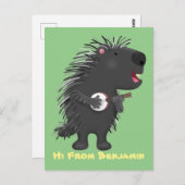 Cute grappige porcupine die banjo-cartoon speelt briefkaart (Voorkant / Achterkant)