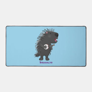 Cute grappige porcupine die banjo-cartoon speelt bureaumat