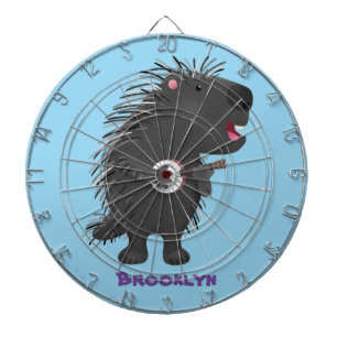 Cute grappige porcupine die banjo-cartoon speelt dartbord