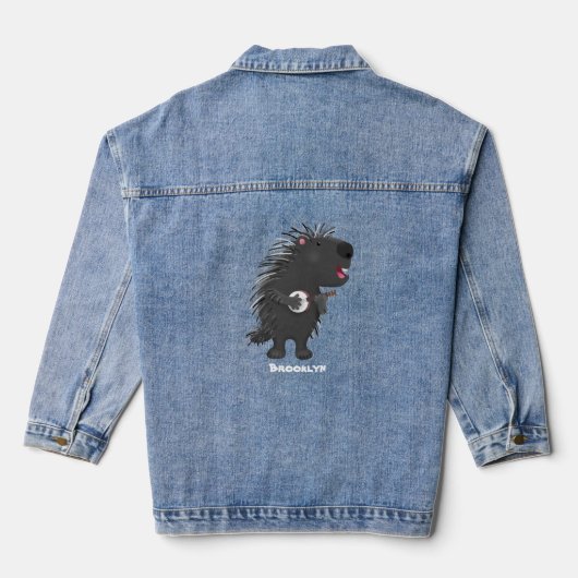 Cute grappige porcupine die banjo-cartoon speelt denim jacket (Achterkant)
