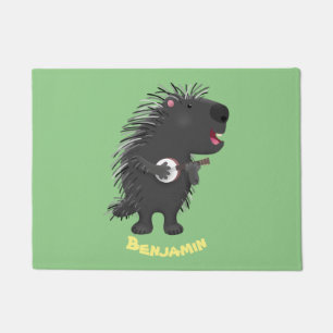 Cute grappige porcupine die banjo-cartoon speelt deurmat