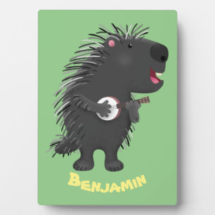 Cute grappige porcupine die banjo-cartoon speelt fotoplaat