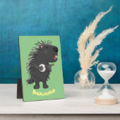 Cute grappige porcupine die banjo-cartoon speelt fotoplaat (Zijkant)