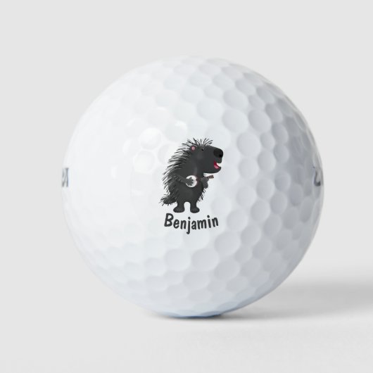 Cute grappige porcupine die banjo-cartoon speelt golfballen (Voorkant)