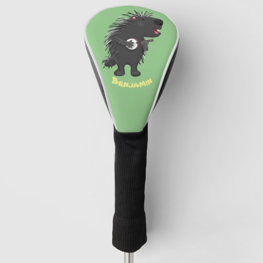 Cute grappige porcupine die banjo-cartoon speelt golfheadcover (Voorkant)