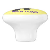 Cute grappige porcupine die banjo-cartoon speelt keramische knop (Zijkant)