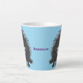 Cute grappige porcupine die banjo-cartoon speelt latte mok (Voorkant)