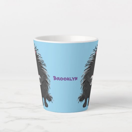 Cute grappige porcupine die banjo-cartoon speelt latte mok (Voorkant)