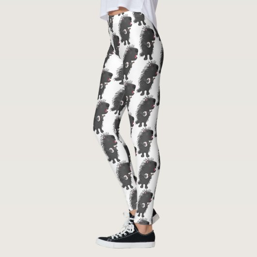 Cute grappige porcupine die banjo-cartoon speelt leggings (Links)