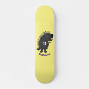 Cute grappige porcupine die banjo-cartoon speelt persoonlijk skateboard