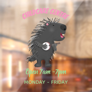 Cute grappige porcupine die banjo-cartoon speelt raamsticker