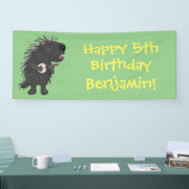 Cute grappige porcupine die banjo-cartoon speelt spandoek (Beurs)