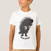 Cute grappige porcupine die banjo-cartoon speelt t-shirt (Voorkant)