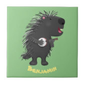 Cute grappige porcupine die banjo-cartoon speelt tegeltje (Voorkant)