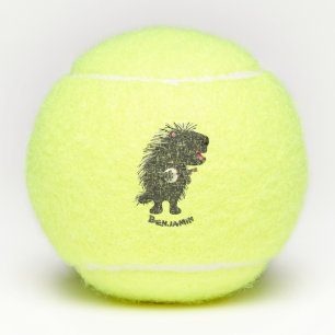 Cute grappige porcupine die banjo-cartoon speelt tennisballen