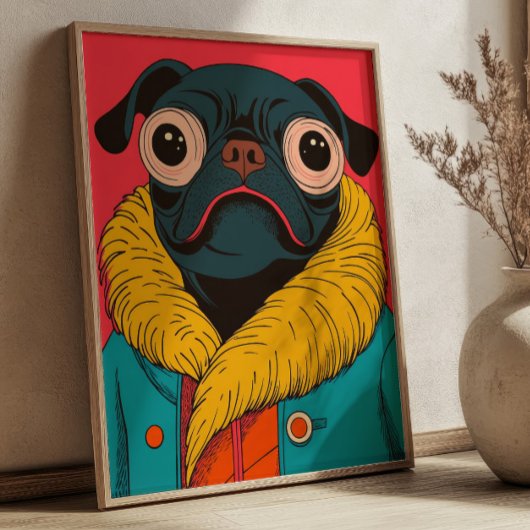 Cute Grappige Pugs Illustratie Grappige Hond Poster