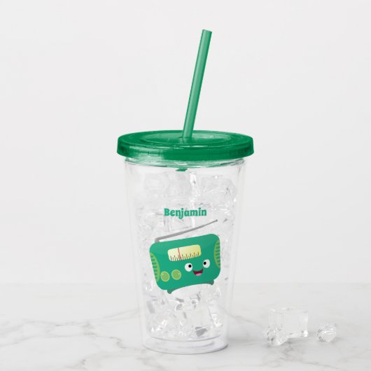 Cute grappige retro radio cartoon acryl drinkbeker (Achterkant ijs)