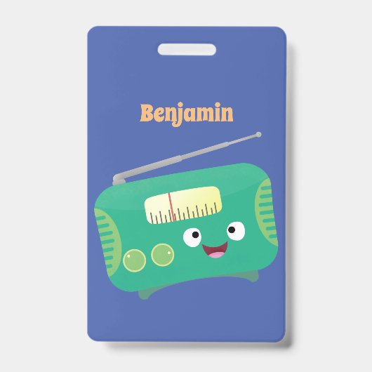Cute grappige retro radio cartoon badge (Voorzijde)