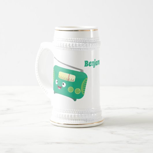 Cute grappige retro radio cartoon bierpul (Voorkant links)