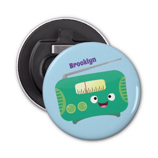 Cute grappige retro radio cartoon button flesopener (Voorkant)