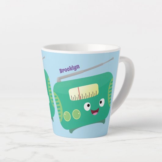 Cute grappige retro radio cartoon latte mok (Rechterhoek)