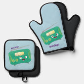 Cute grappige retro radio cartoon ovenwant & pannenlap set (Voorkant / Achterkant)