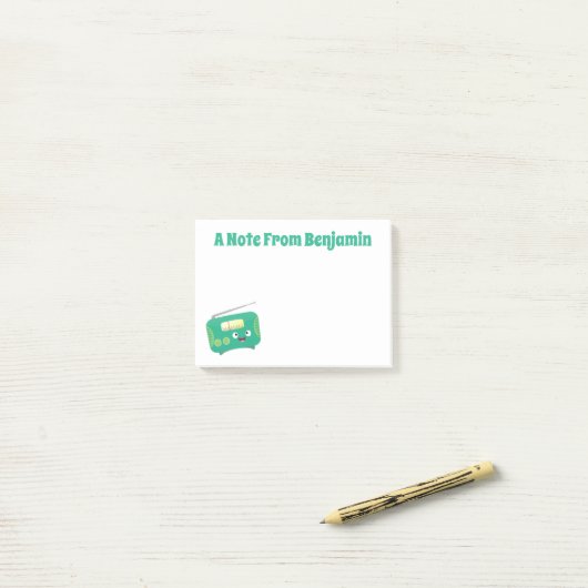Cute grappige retro radio cartoon post-it® notes (Op bureau)