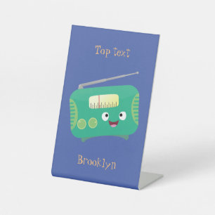Cute grappige retro radio cartoon reclamebord met voetstuk