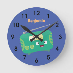 Cute grappige retro radio cartoon ronde klok
